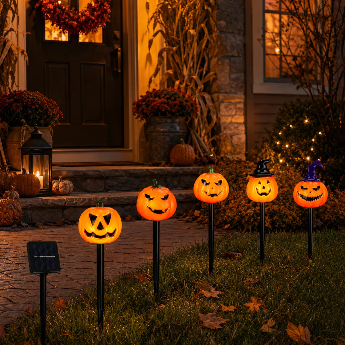Luci solari Halloween a zucca 5 pezzi con cappello