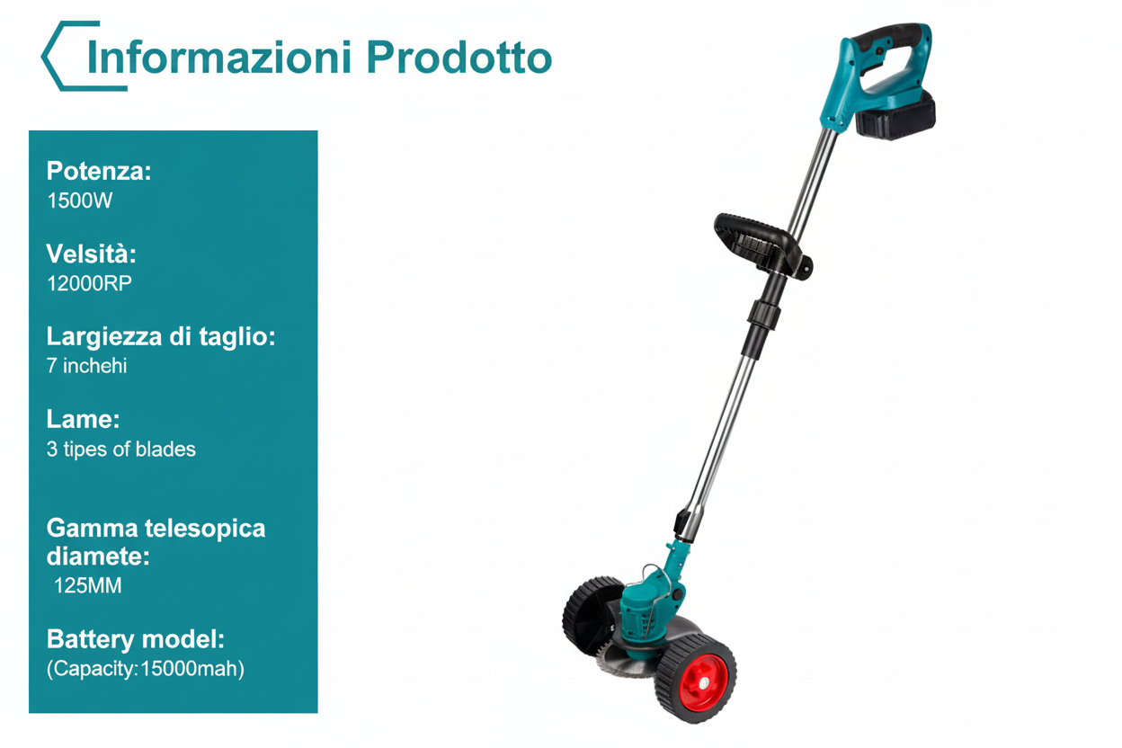Tagliarba Elettrico Potente 1500W: Prato Perfetto Senza Fatica - Leggero, Senza Fili e Professionale
