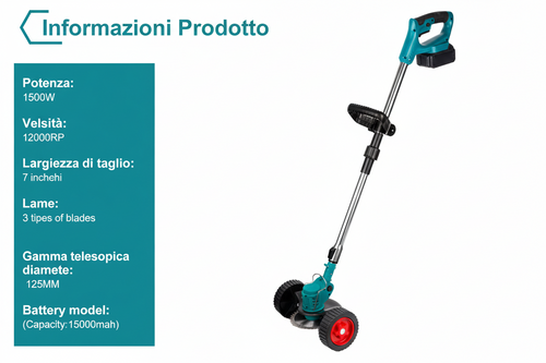 Tagliarba Elettrico Potente 1500W: Prato Perfetto Senza Fatica - Leggero, Senza Fili e Professionale