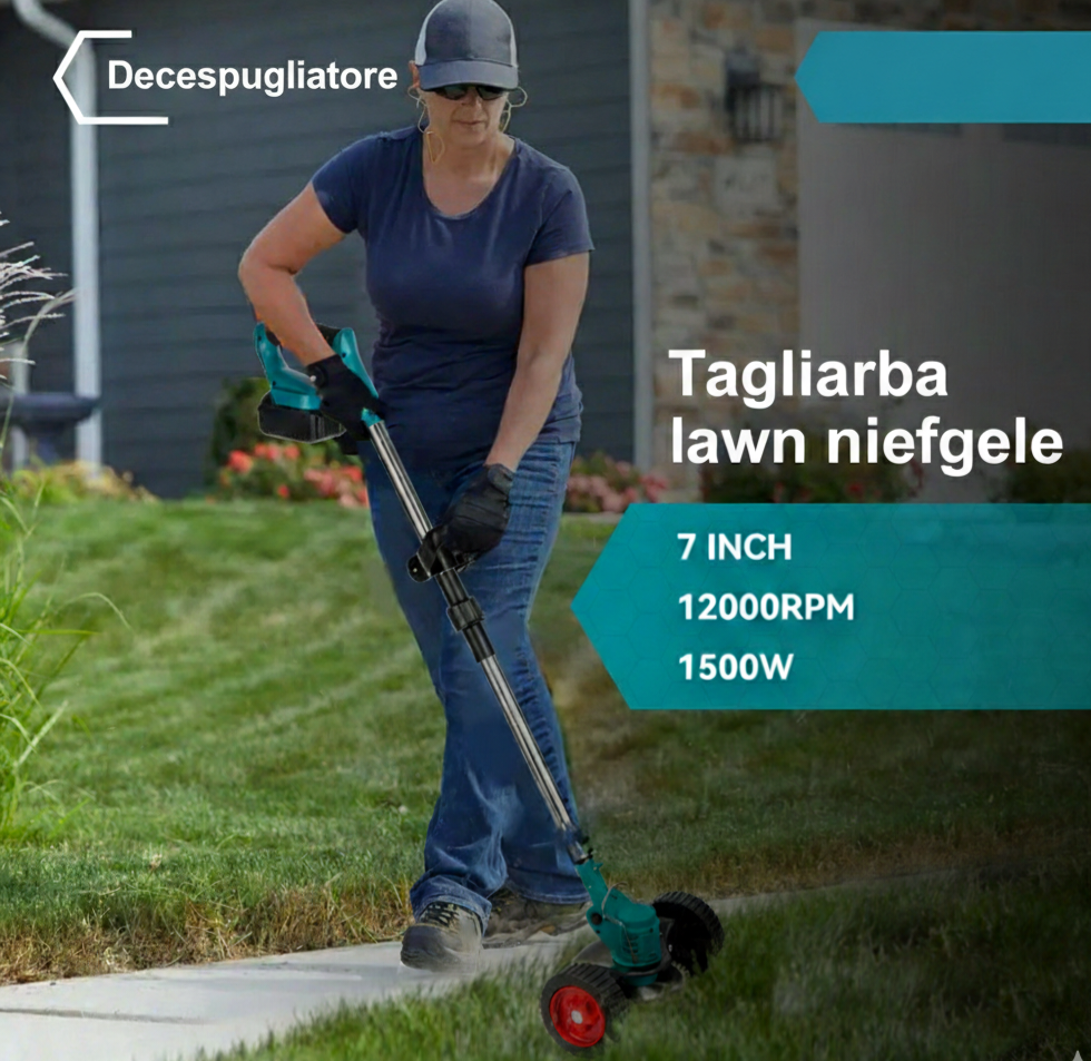 Tagliarba Elettrico Potente 1500W: Prato Perfetto Senza Fatica - Leggero, Senza Fili e Professionale