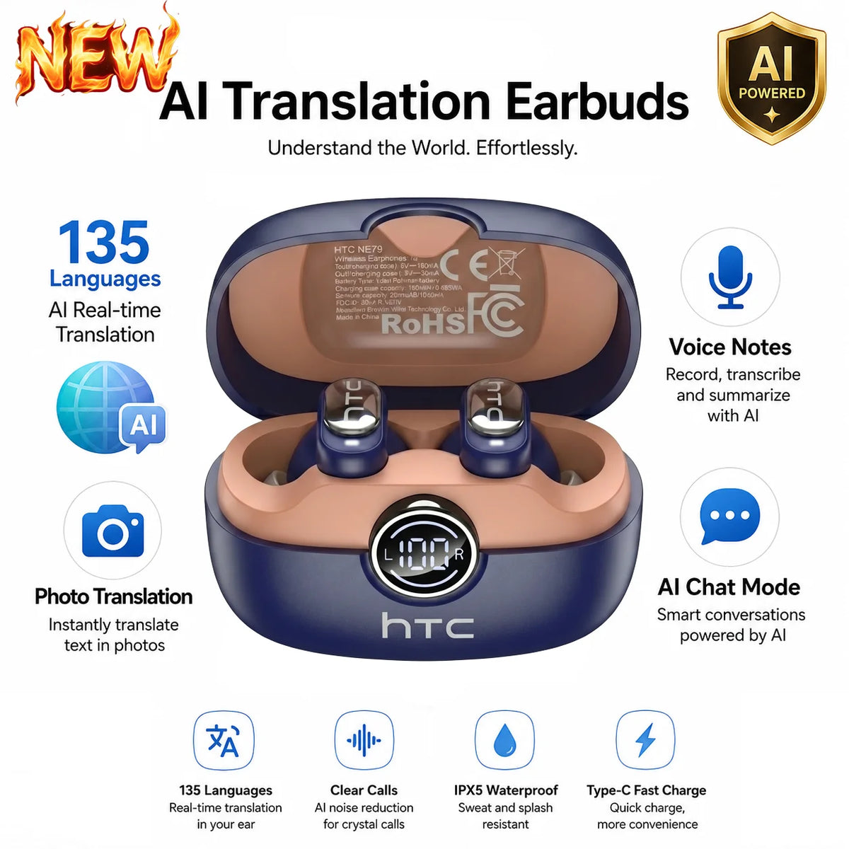 NE79 TWS cuffie Bluetooth in-ear — low latency e bassi HiFi