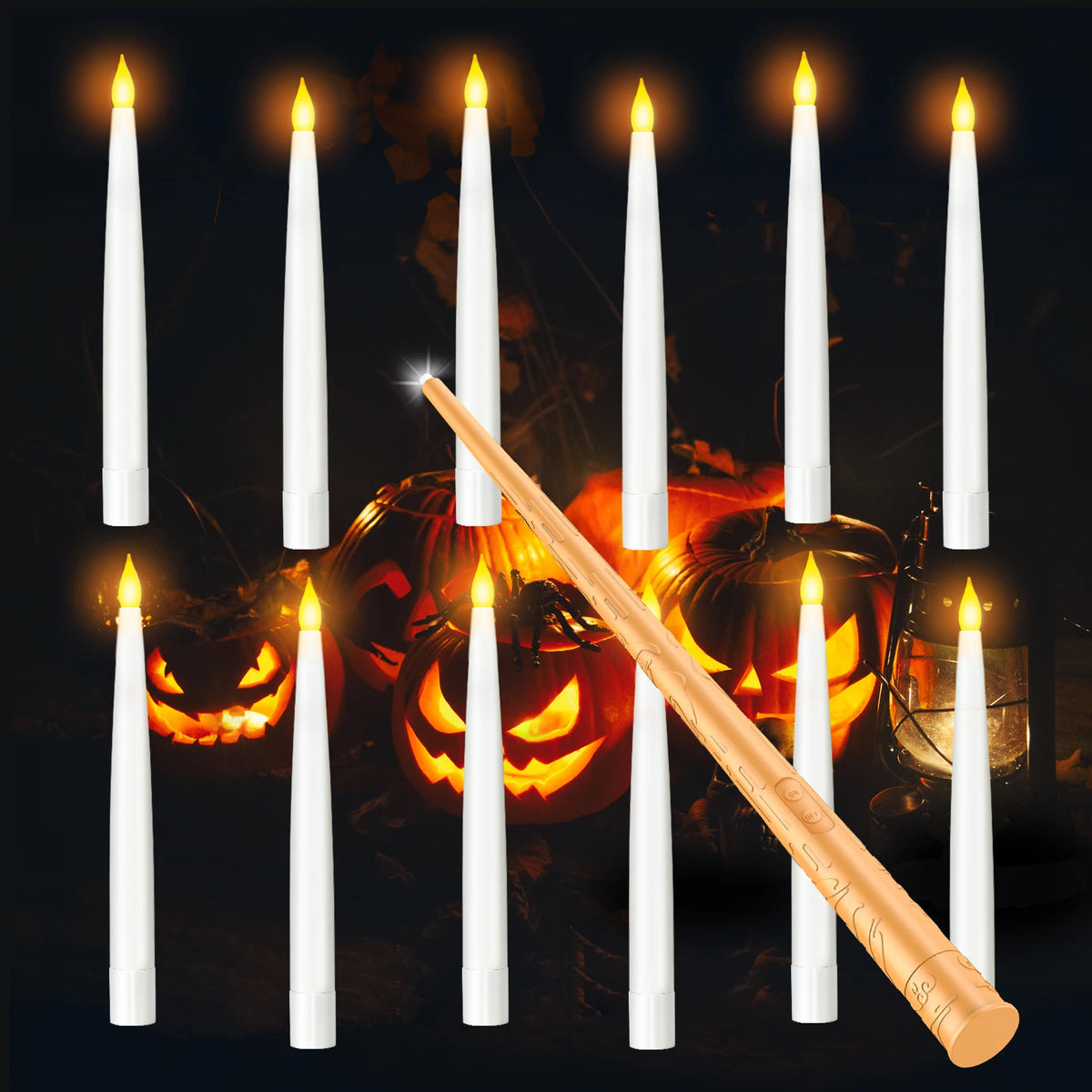 Candele LED galleggianti 12pz | Effetto tremolante con bacchetta