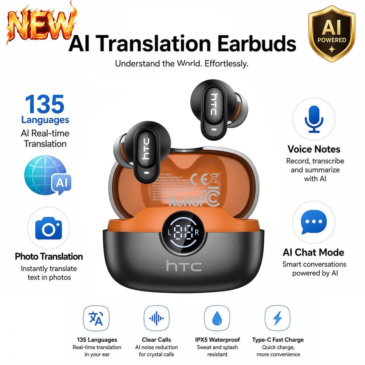 NE79 TWS cuffie Bluetooth in-ear — low latency e bassi HiFi