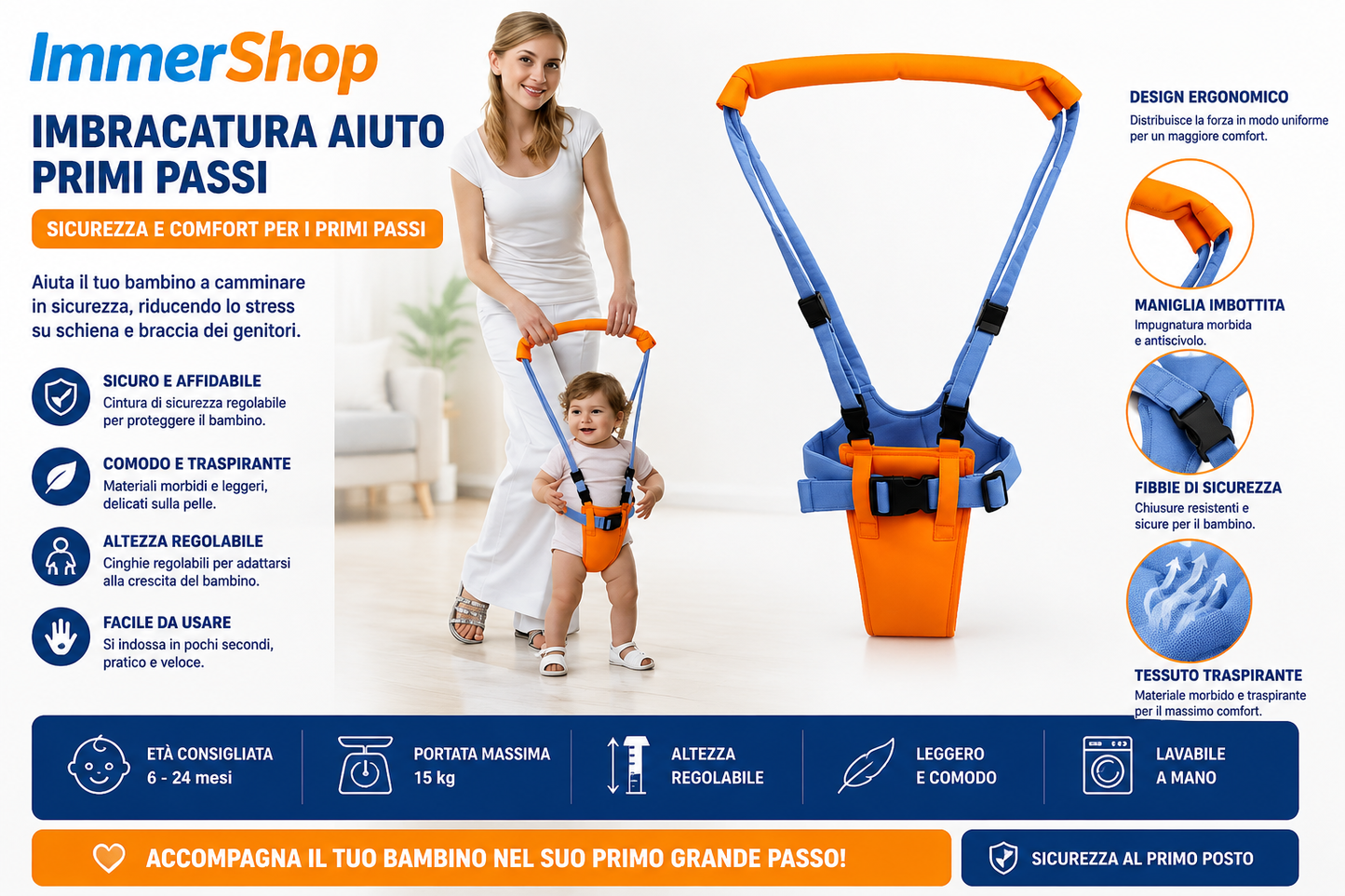 Imbracatura Primi Passi per Bambini – Più sicurezza e supporto mentre imparano a camminare
