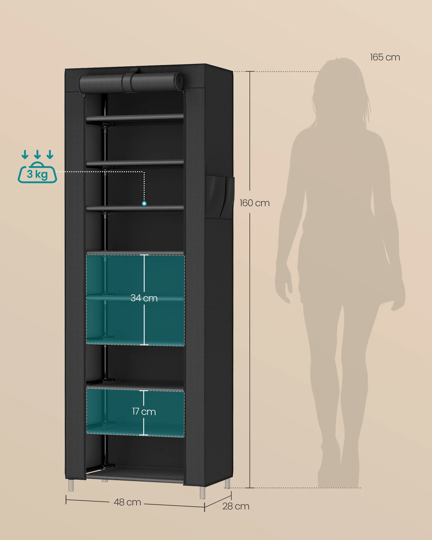 SONGMICS Scarpiera verticale 10 ripiani con copertura