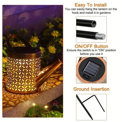 Lanterna Solare Retrò ad Annaffiatoio – L’effetto luminoso decorativo che rende magico ogni giardino