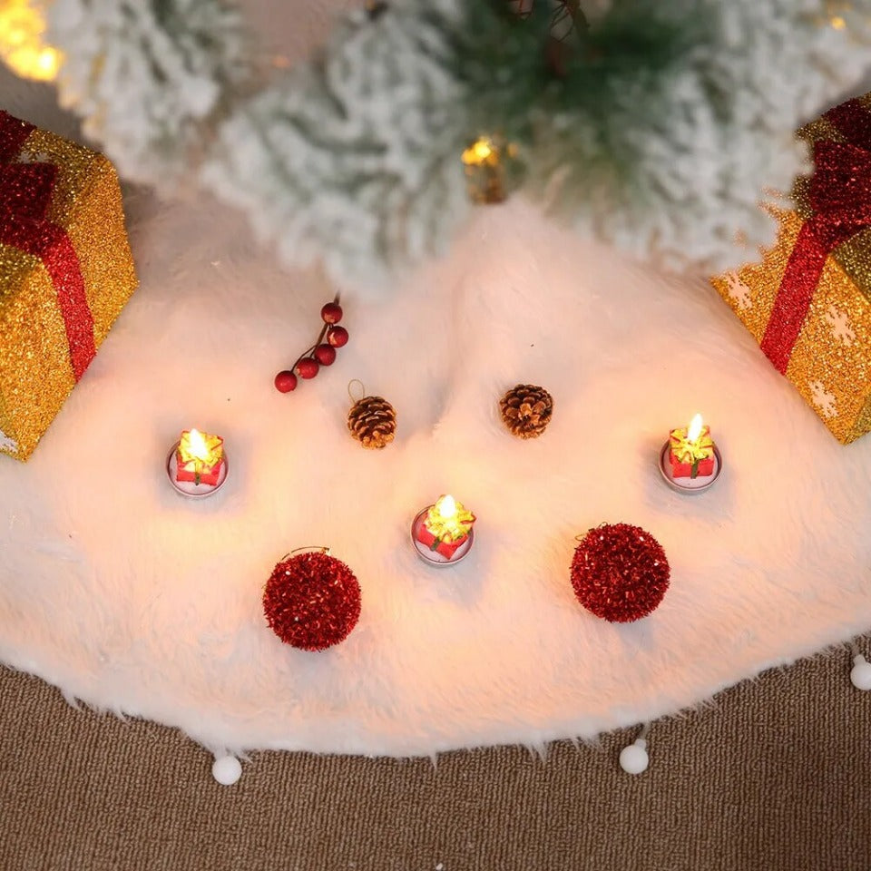 Gonna per albero di Natale in peluche bianco soffice