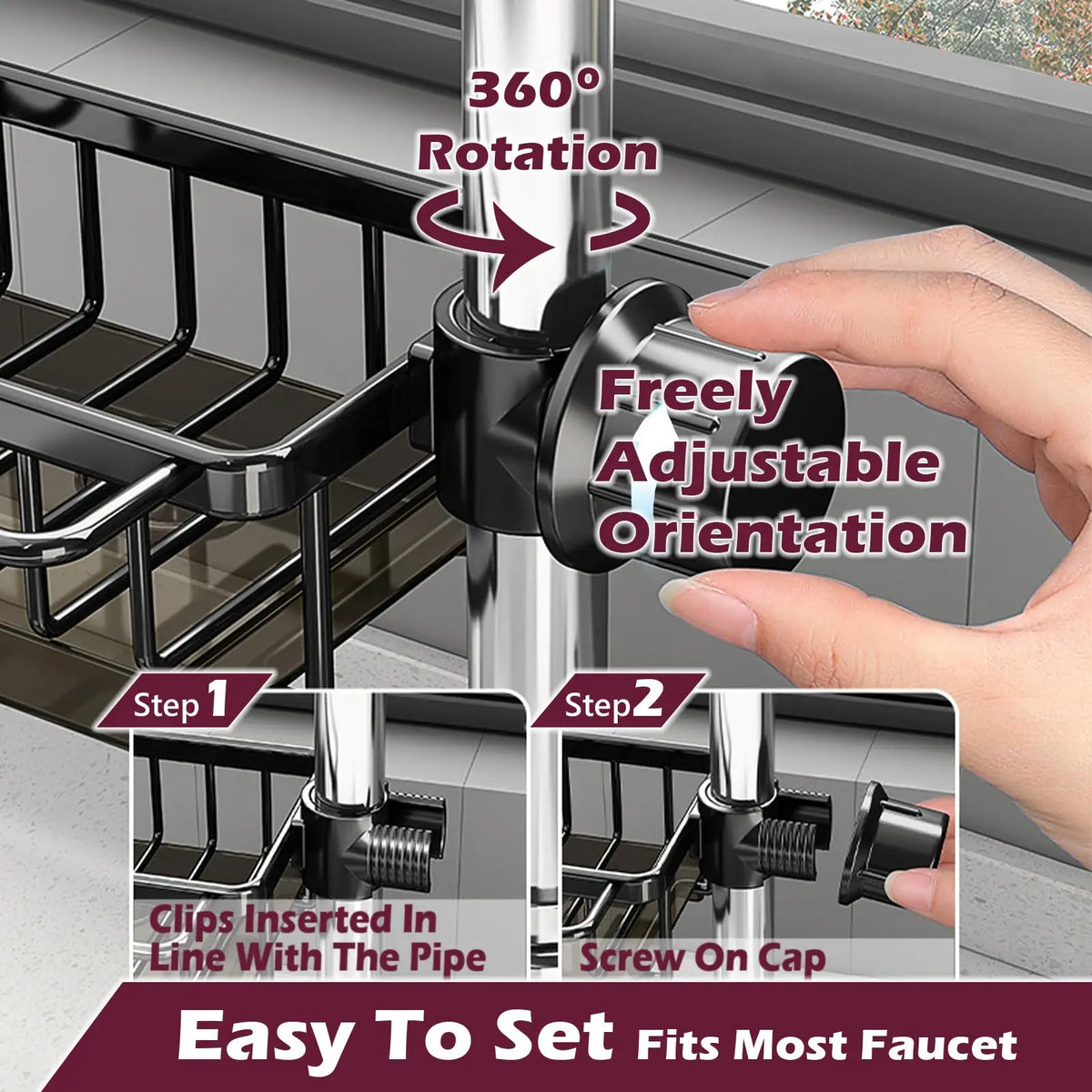Organizer rubinetto cucina regolabile per tubi 0.7-1.1inch