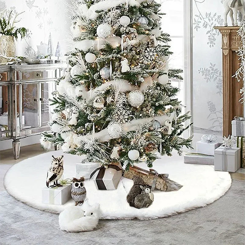 Gonna per albero di Natale in peluche bianco soffice