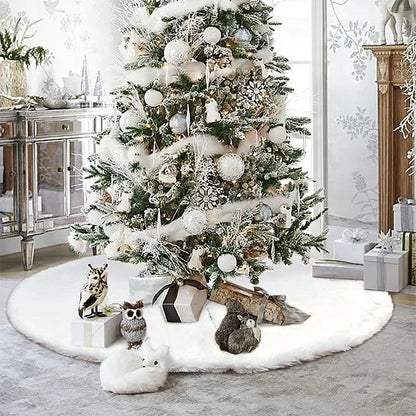 Gonna per albero di Natale in peluche bianco soffice