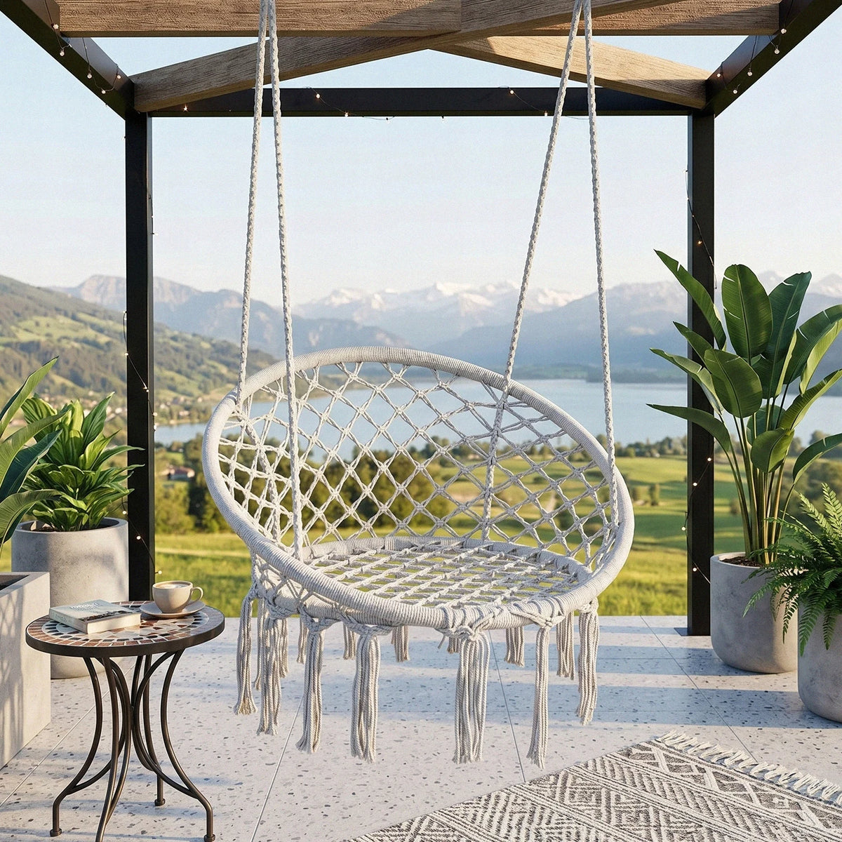 Poltrona sospesa intrecciata Boho a nido