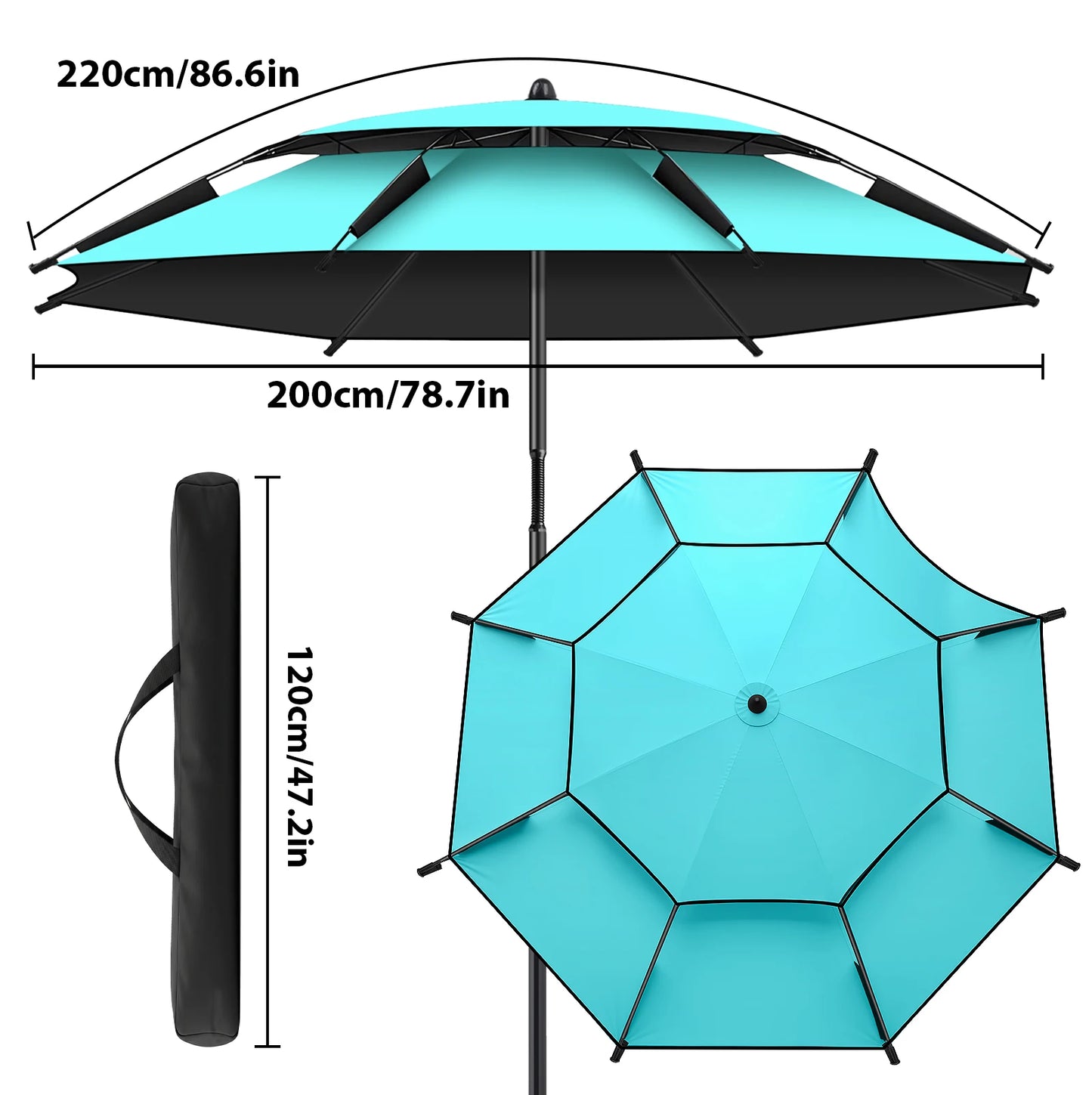Ombrellone 220 cm con protezione UV e doppio strato