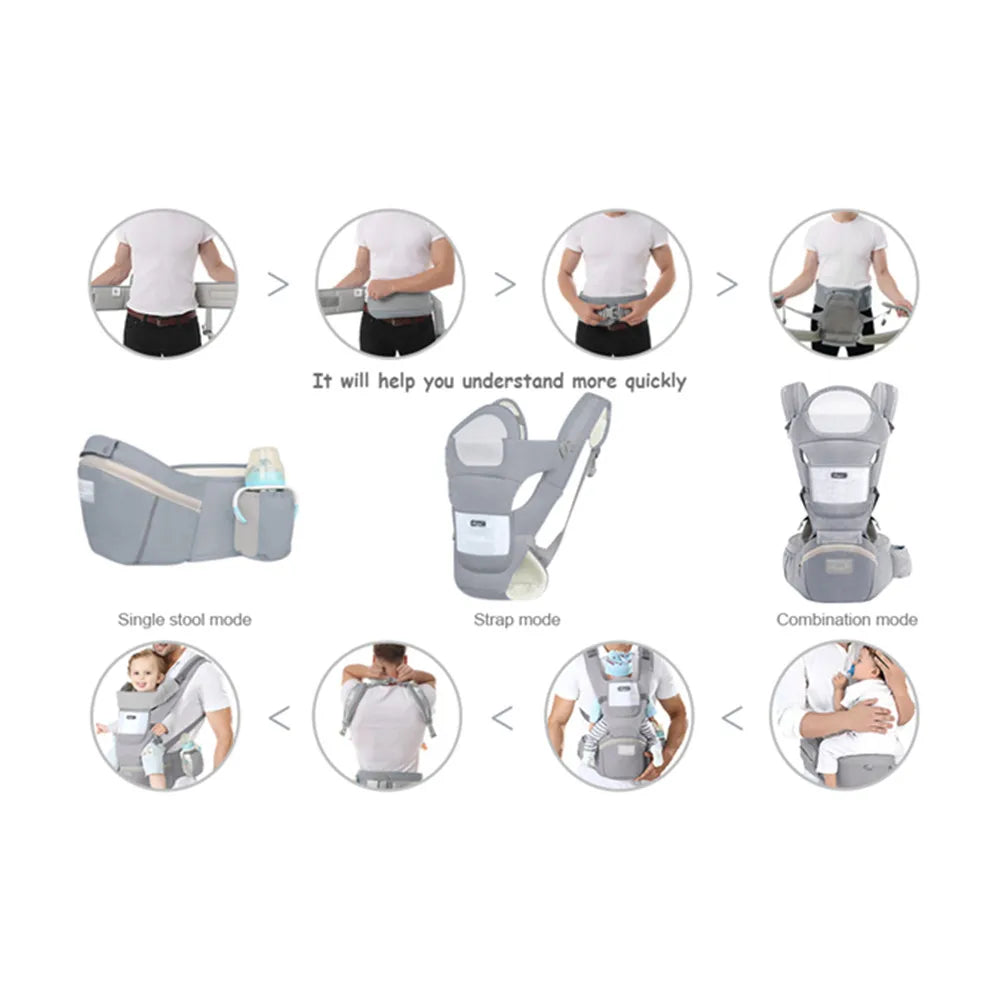 Marsupio ergonomico con sgabello da vita multiuso