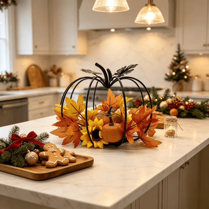 Zucca decorativa in ferro nero — stile moderno autunnale