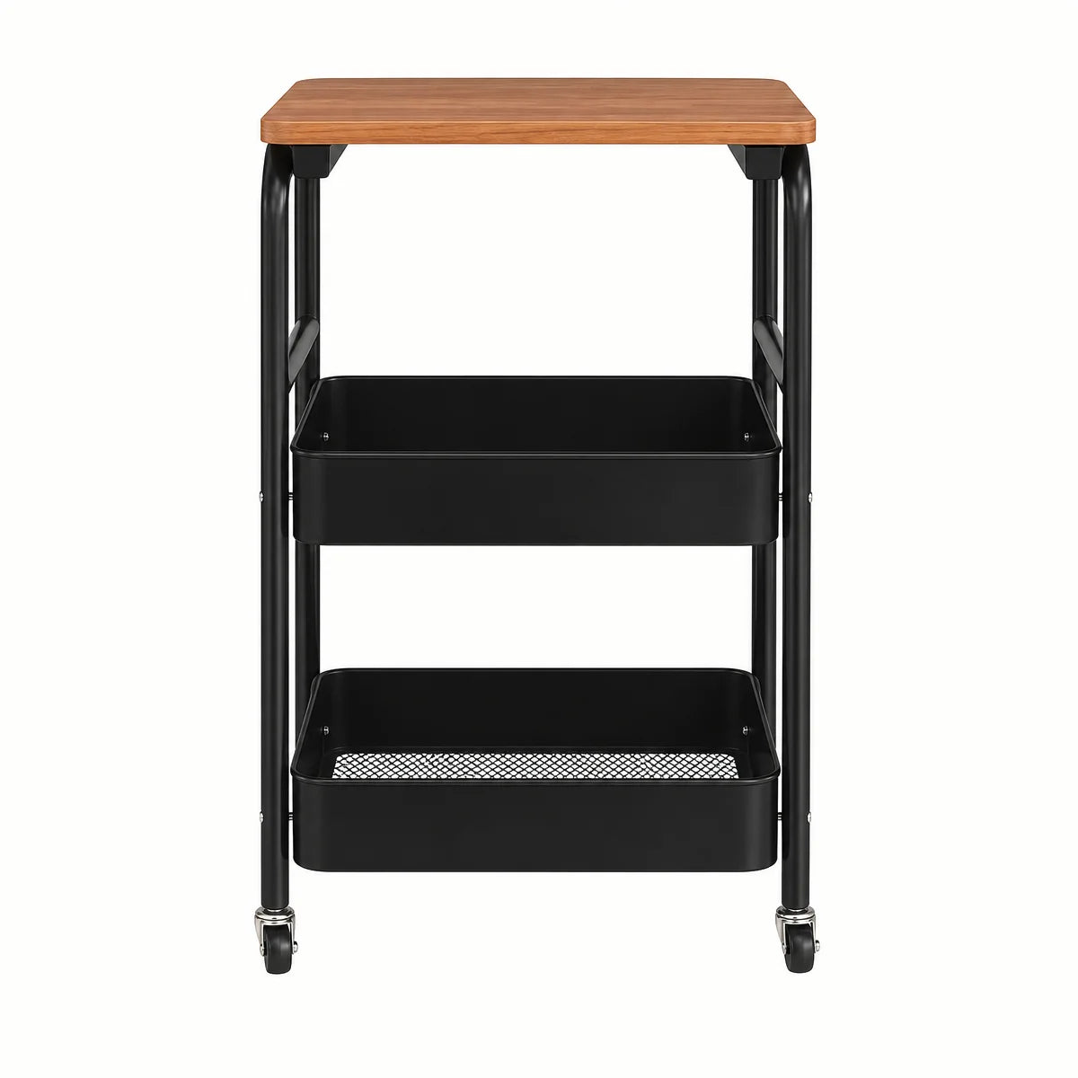 Carrello a 3 ripiani con piano effetto legno e ruote 360°