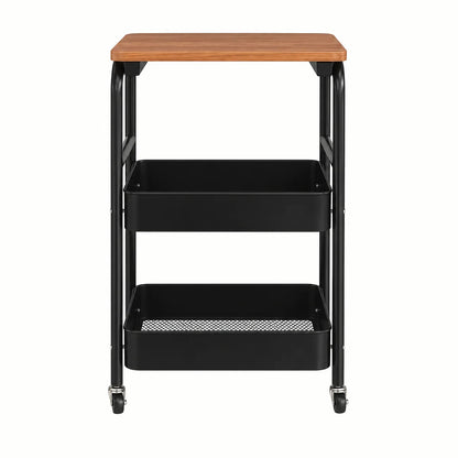 Carrello a 3 ripiani con piano effetto legno e ruote 360°