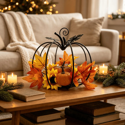 Zucca decorativa in ferro nero — stile moderno autunnale