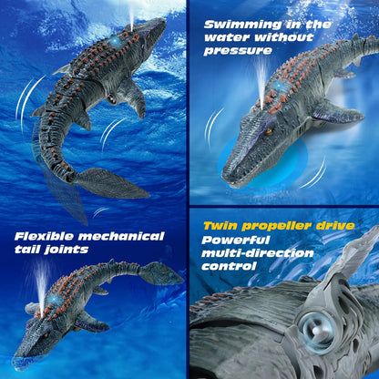 Mosasauro RC galleggiante con spruzzo d'acqua e luci