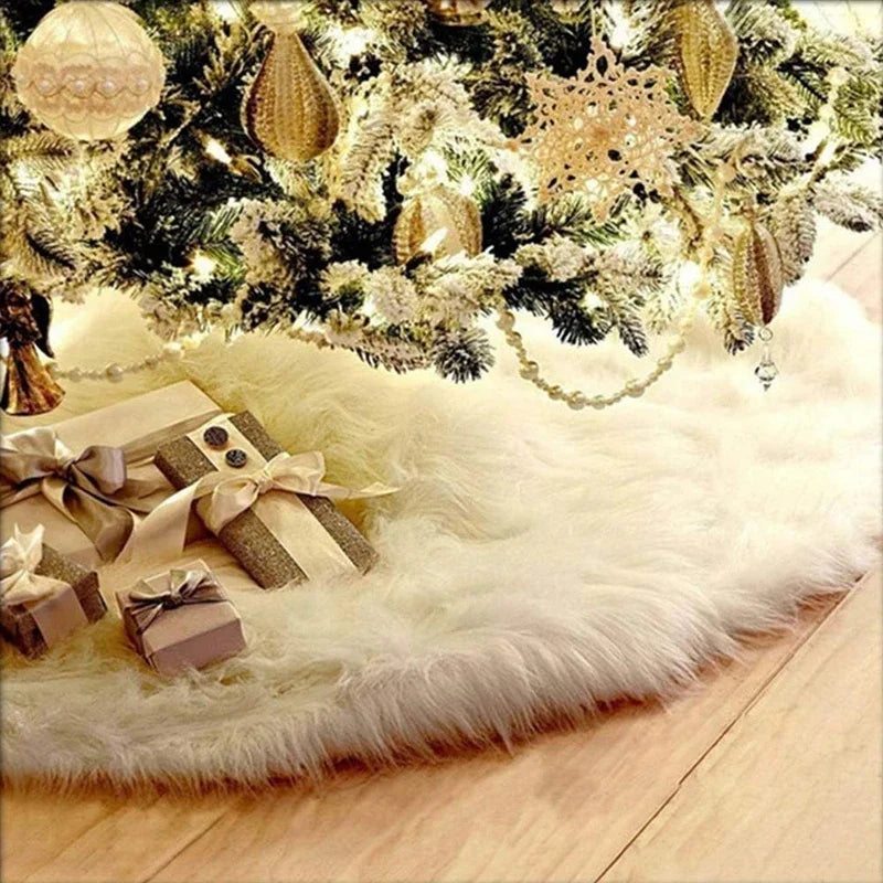 Gonna per albero di Natale in peluche bianco soffice