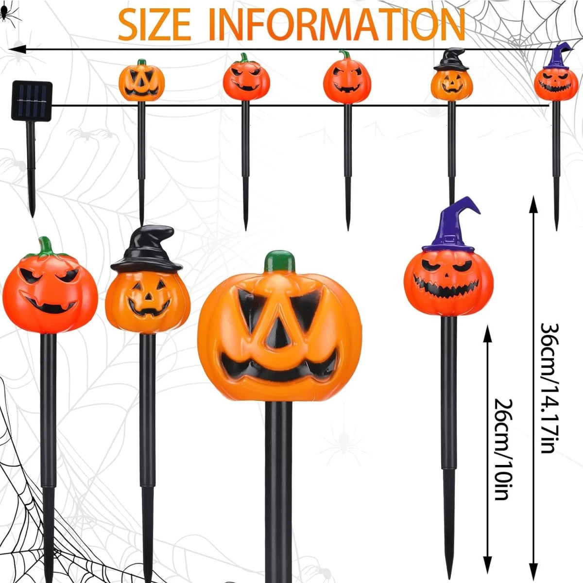 Luci solari Halloween a zucca 5 pezzi con cappello