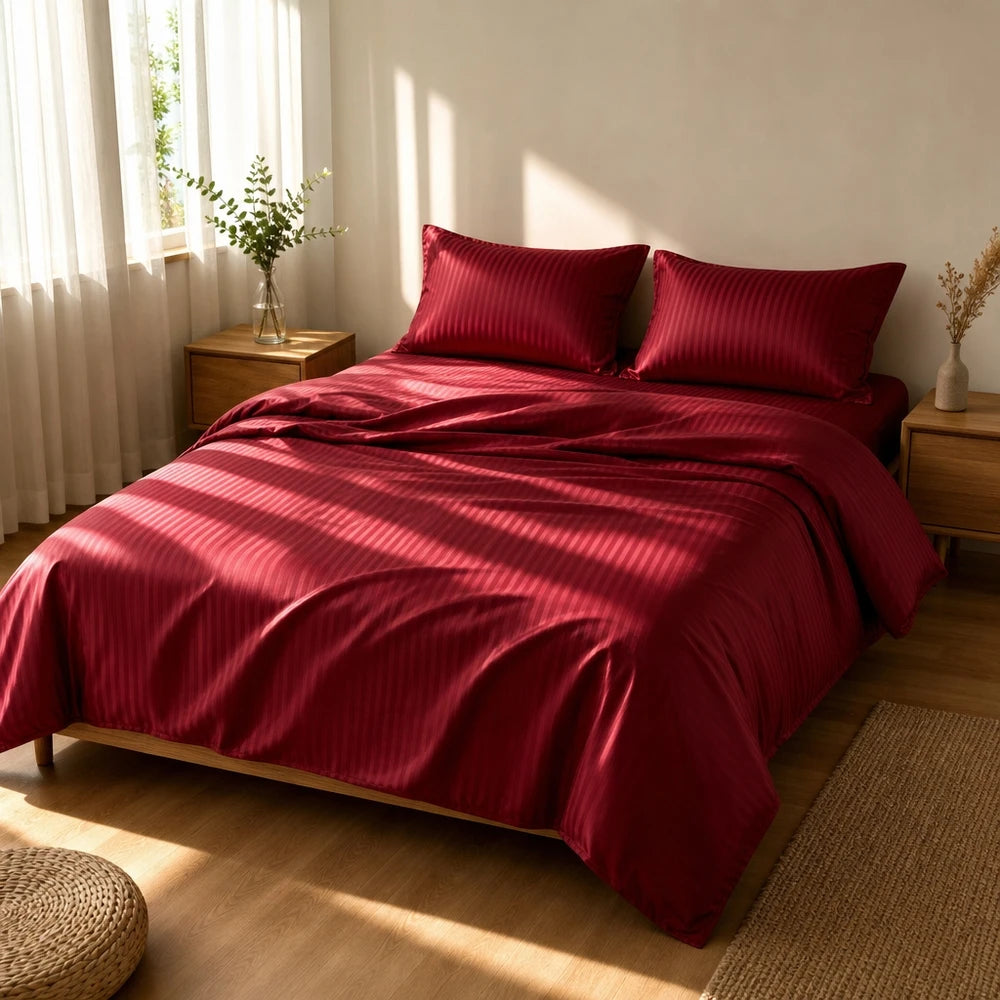 Set lenzuolo e federa in cotone puro, righe rosse