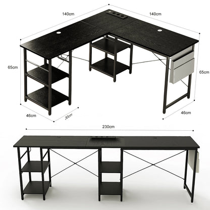 Scrivania angolare L‑Shape 140/230 cm con prese integrate