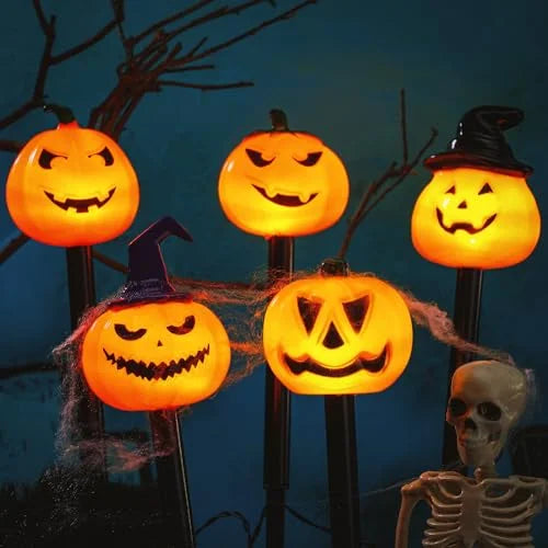 Luci solari Halloween a zucca 5 pezzi con cappello