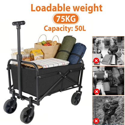 Carrello pieghevole da campeggio – 75 kg di capacità e 50L portatile per spiaggia e outdoor