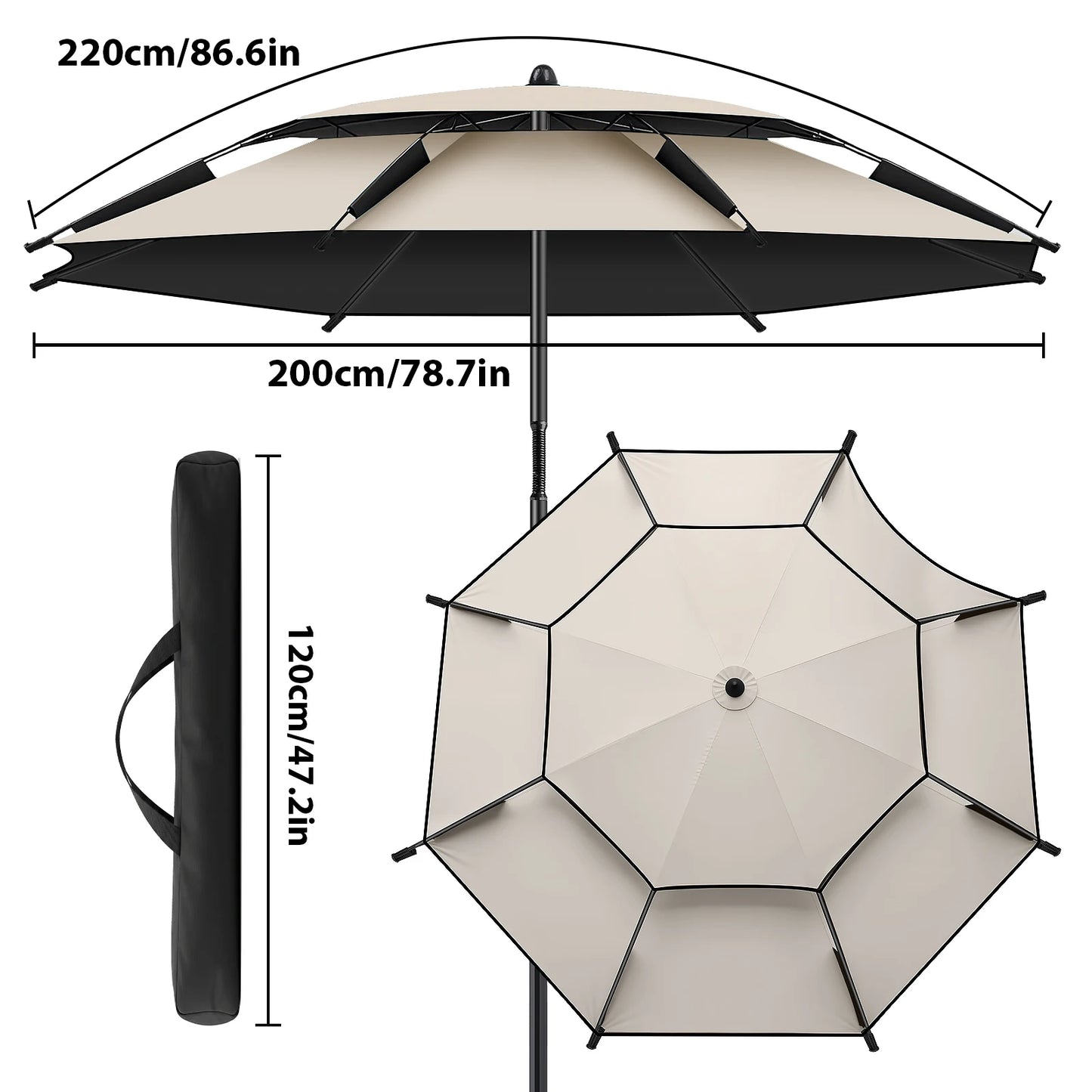 Ombrellone 220 cm con protezione UV e doppio strato
