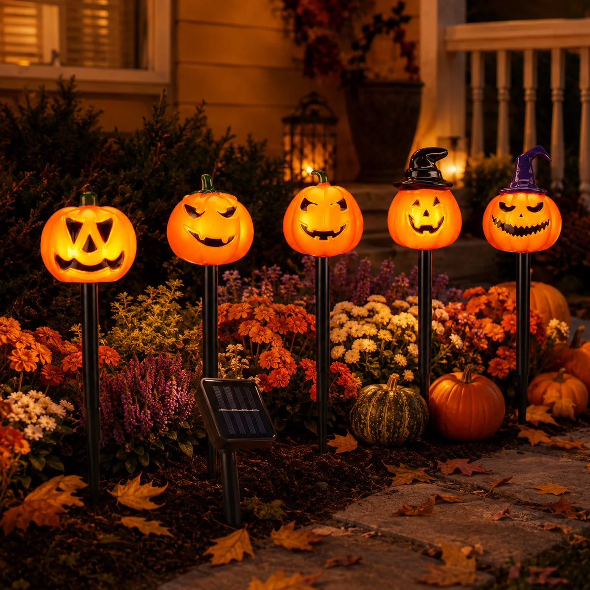 Luci solari Halloween a zucca 5 pezzi con cappello