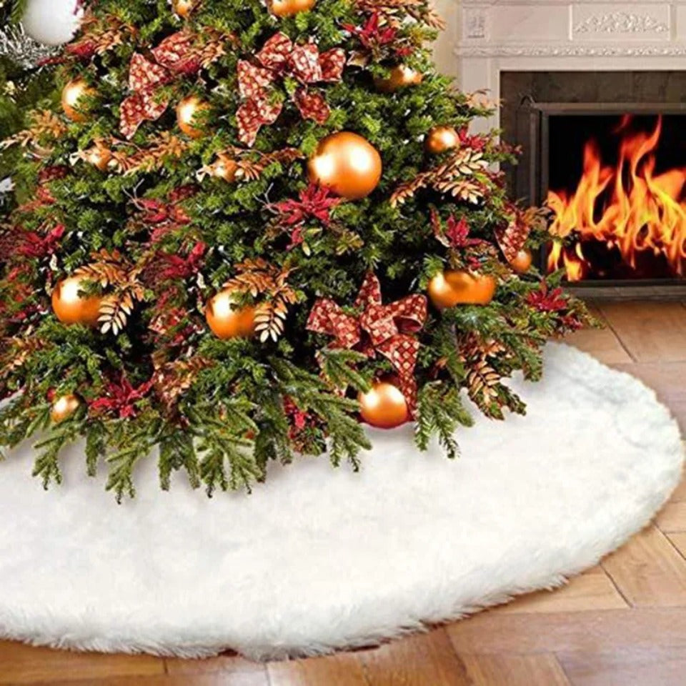 Gonna per albero di Natale in peluche bianco soffice