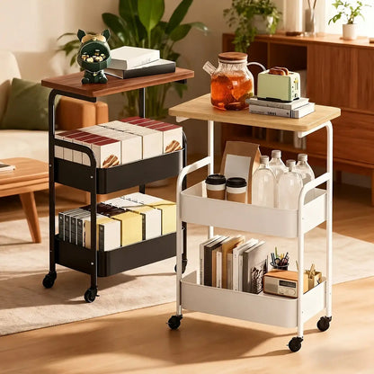 Carrello a 3 ripiani con piano effetto legno e ruote 360°