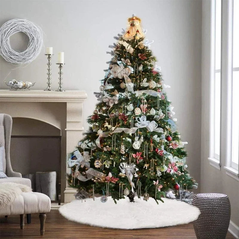Gonna per albero di Natale in peluche bianco soffice