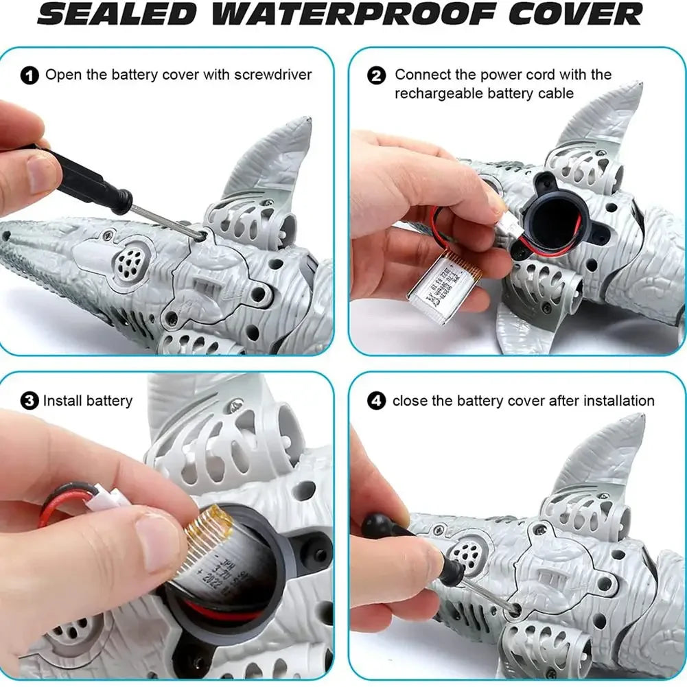 Mosasauro RC galleggiante con spruzzo d'acqua e luci