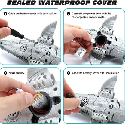 Mosasauro RC galleggiante con spruzzo d'acqua e luci