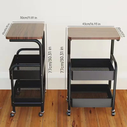 Carrello a 3 ripiani con piano effetto legno e ruote 360°