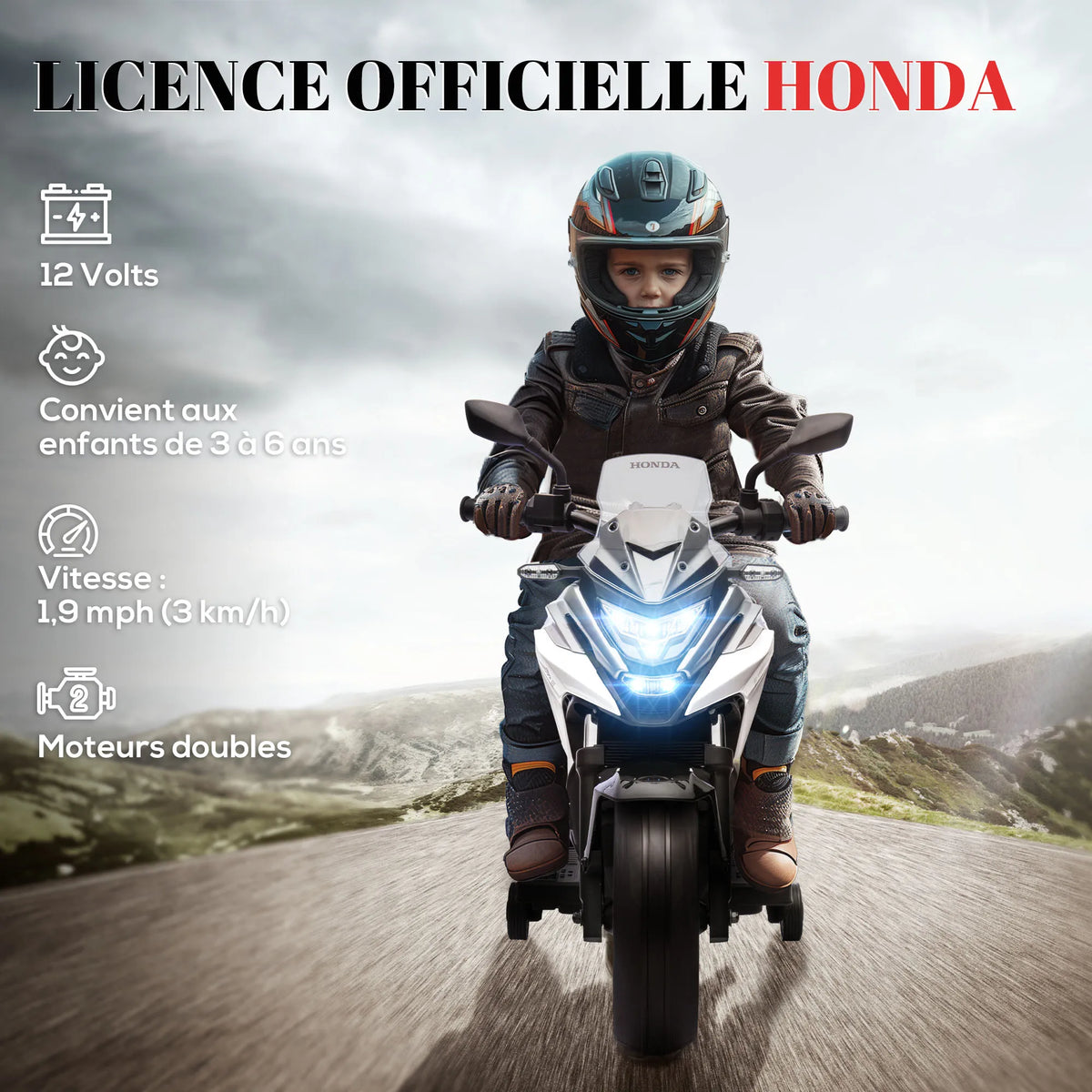 Moto elettrica per bambini — avvio con pulsante e musica