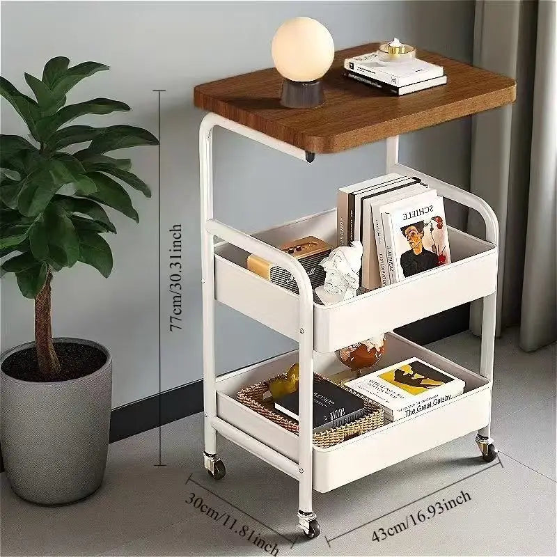 Carrello a 3 ripiani con piano effetto legno e ruote 360°