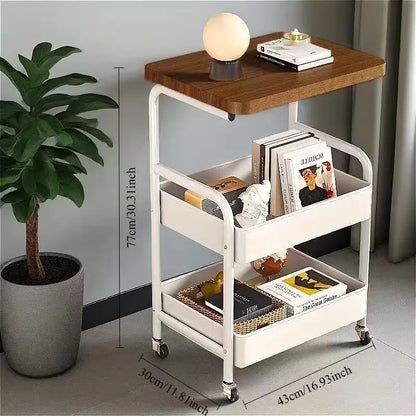 Carrello a 3 ripiani con piano effetto legno e ruote 360°