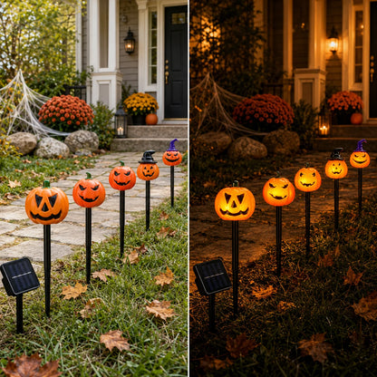 Luci solari Halloween a zucca 5 pezzi con cappello