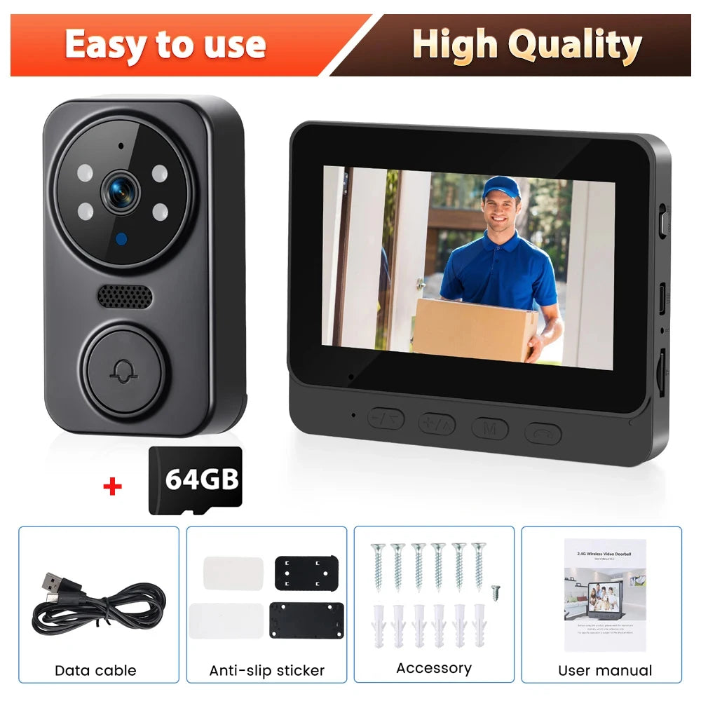 Videocitofono wireless 4,3'' IPS con visione notturna