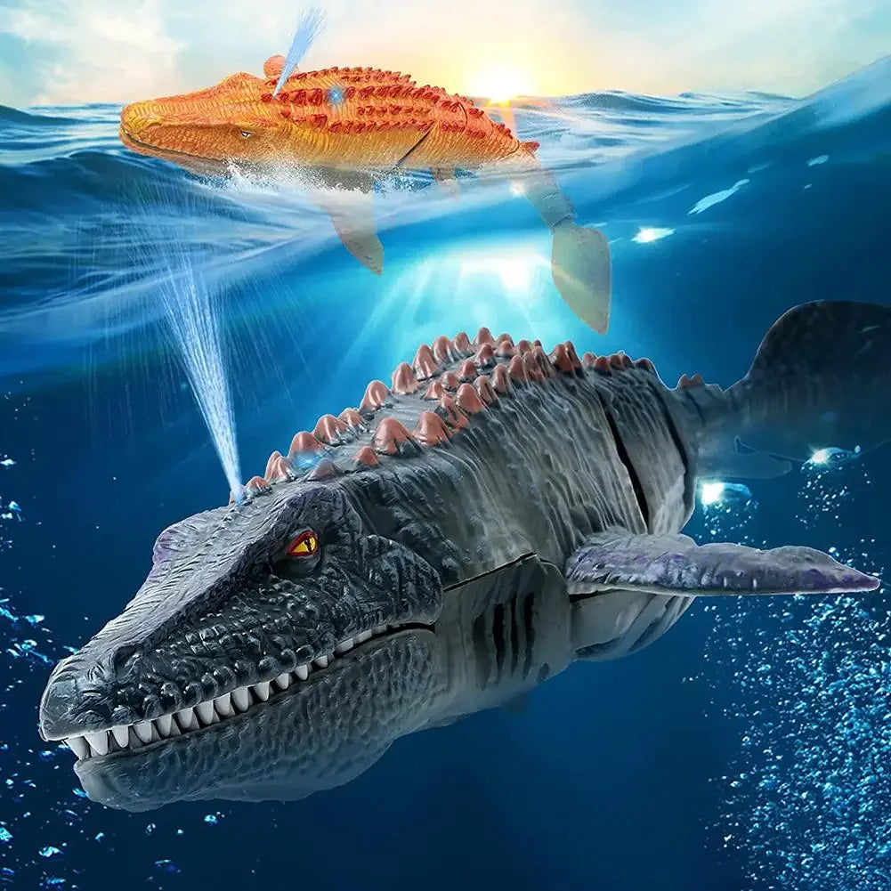 Mosasauro RC galleggiante con spruzzo d'acqua e luci