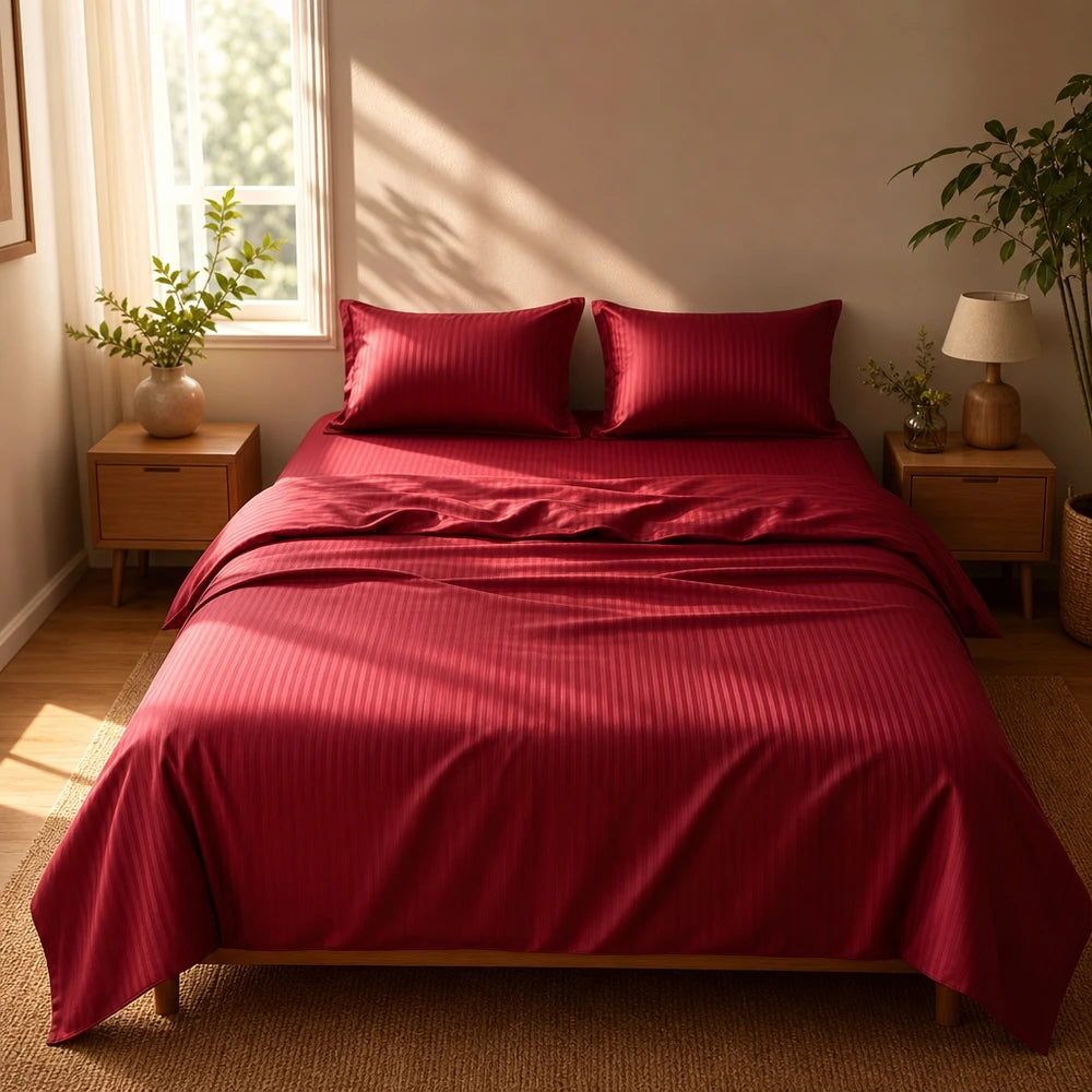 Set lenzuolo e federa in cotone puro, righe rosse