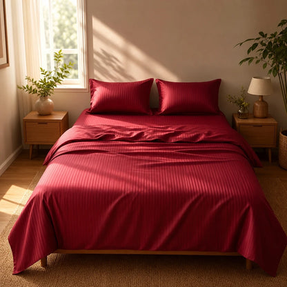 Set lenzuolo e federa in cotone puro, righe rosse
