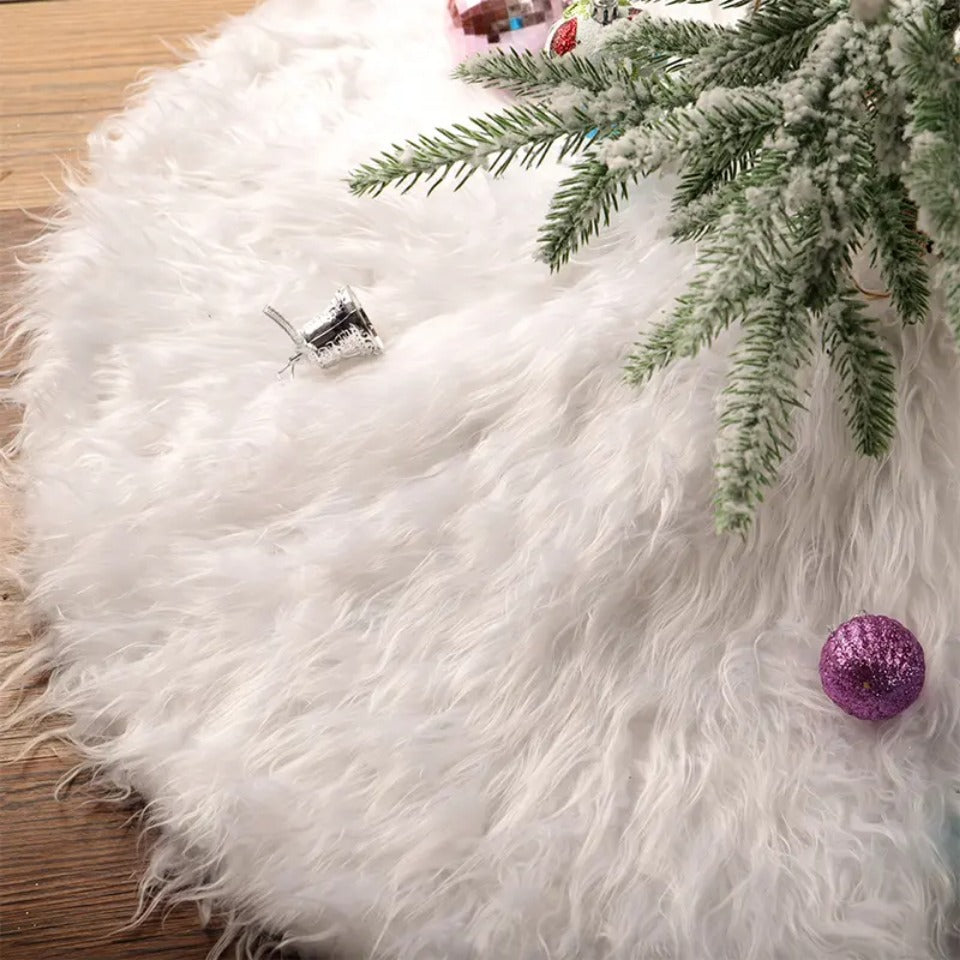 Gonna per albero di Natale in peluche bianco soffice