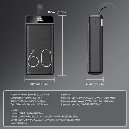 Powerbank 60000mAh 22.5W con torcia portatile
