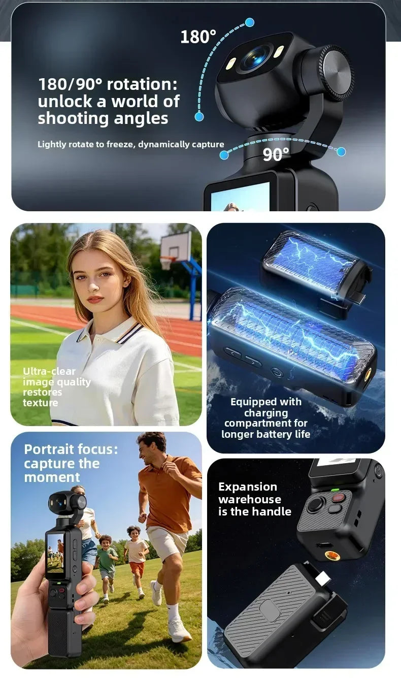 Action Camera 4K con gimbal e obiettivo 180°