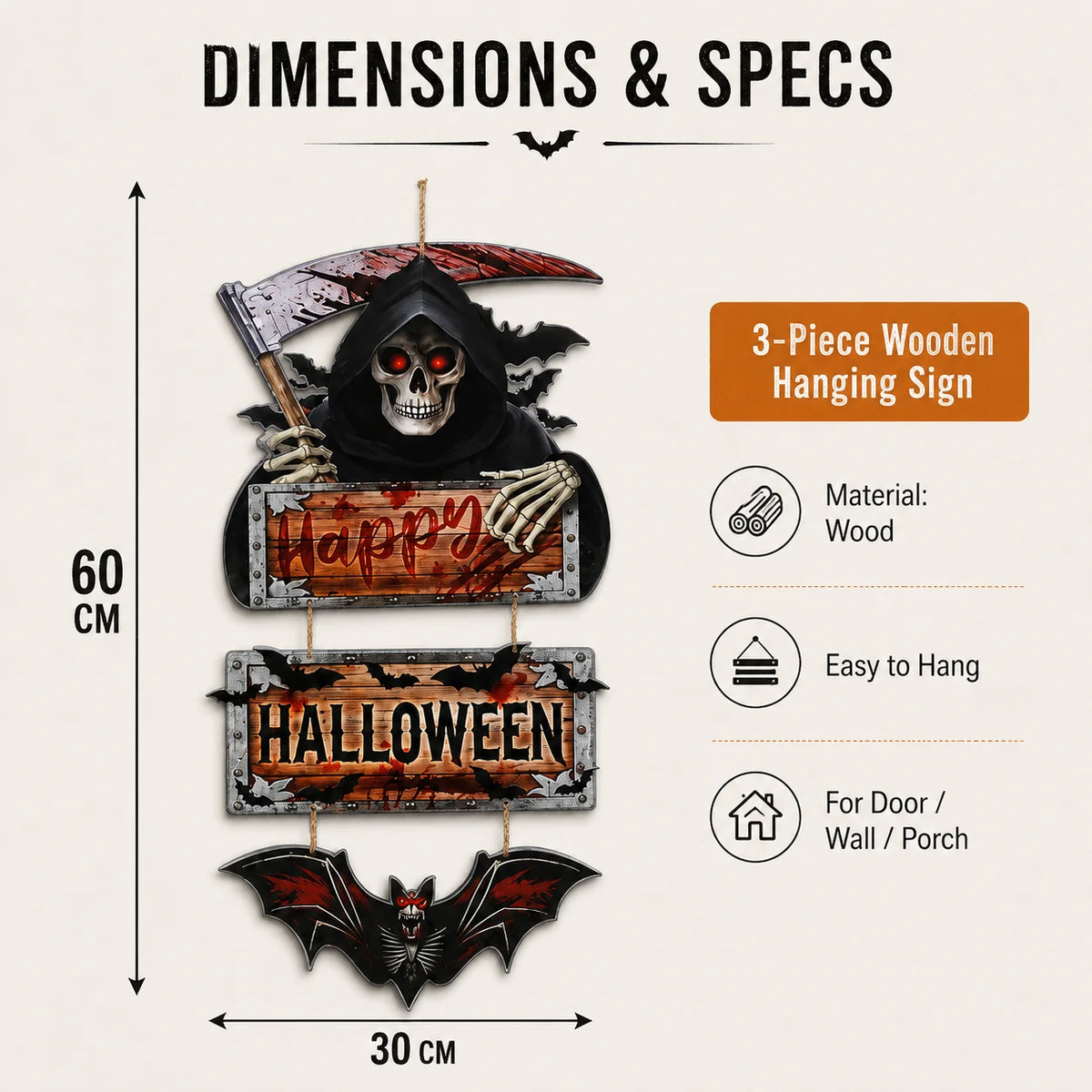 Decorazione Halloween 60cm sospesa con Mietitore