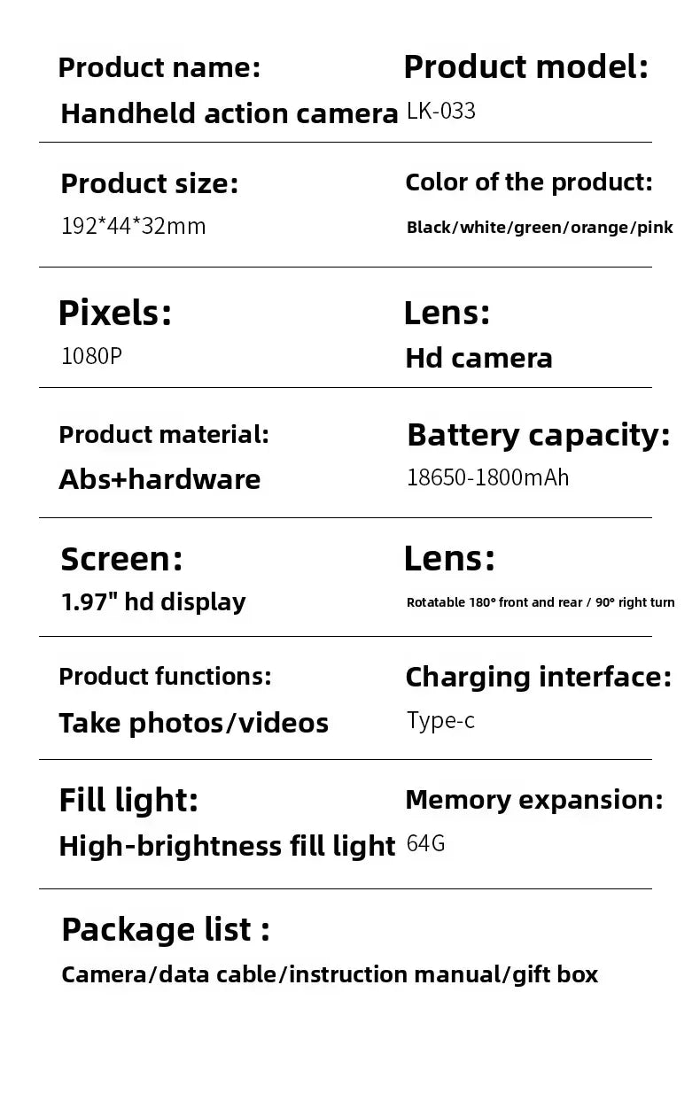 Action Camera 4K con gimbal e obiettivo 180°