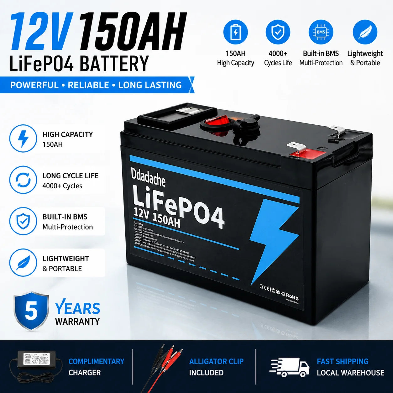 Batteria al Litio LiFePO4 12V 150Ah – Energia affidabile e lunga autonomia per ogni utilizzo outdoor e off-grid